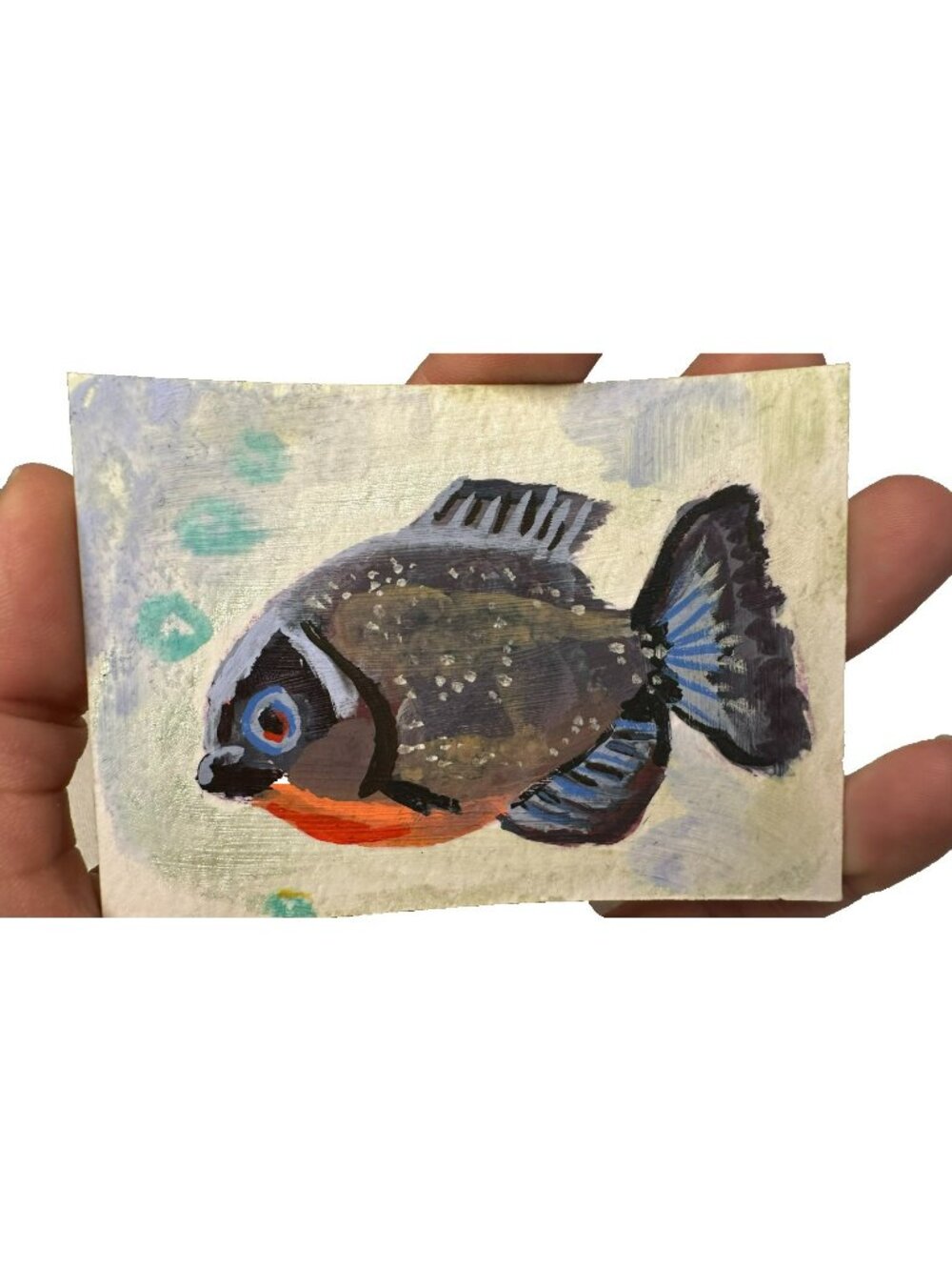 ACEO Art Card Original Art Painting 2.5" x 3.5" Trading Card Fish Expressionist